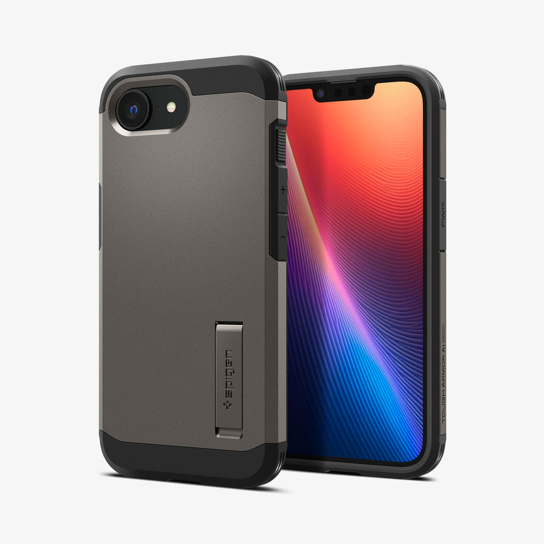 ACS09136 - iPhone 16e Case Tough Armor AI (MagFit) in Gunmetal showing the back