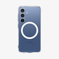 ACS09002 - Galaxy S25 Case Ultra Hybrid Metal Ring (MagFit + Qi2 Ready) in Clear White showing the back