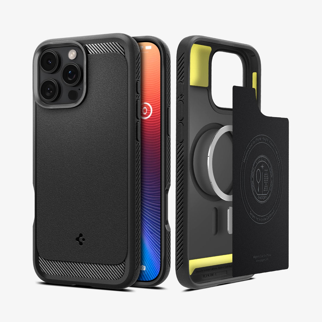 ACS07986 - iPhone 16 Pro Max Case Rugged Armor (MagFit) in Matte Black showing the back
