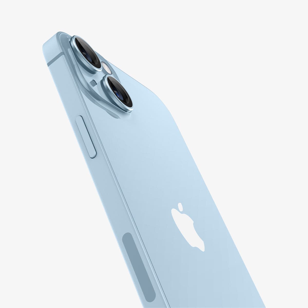AGL07166 - iPhone 15 / 15 Plus Optik Pro Lens Protector in blue showing the back and partial side zoomed in on camera lens