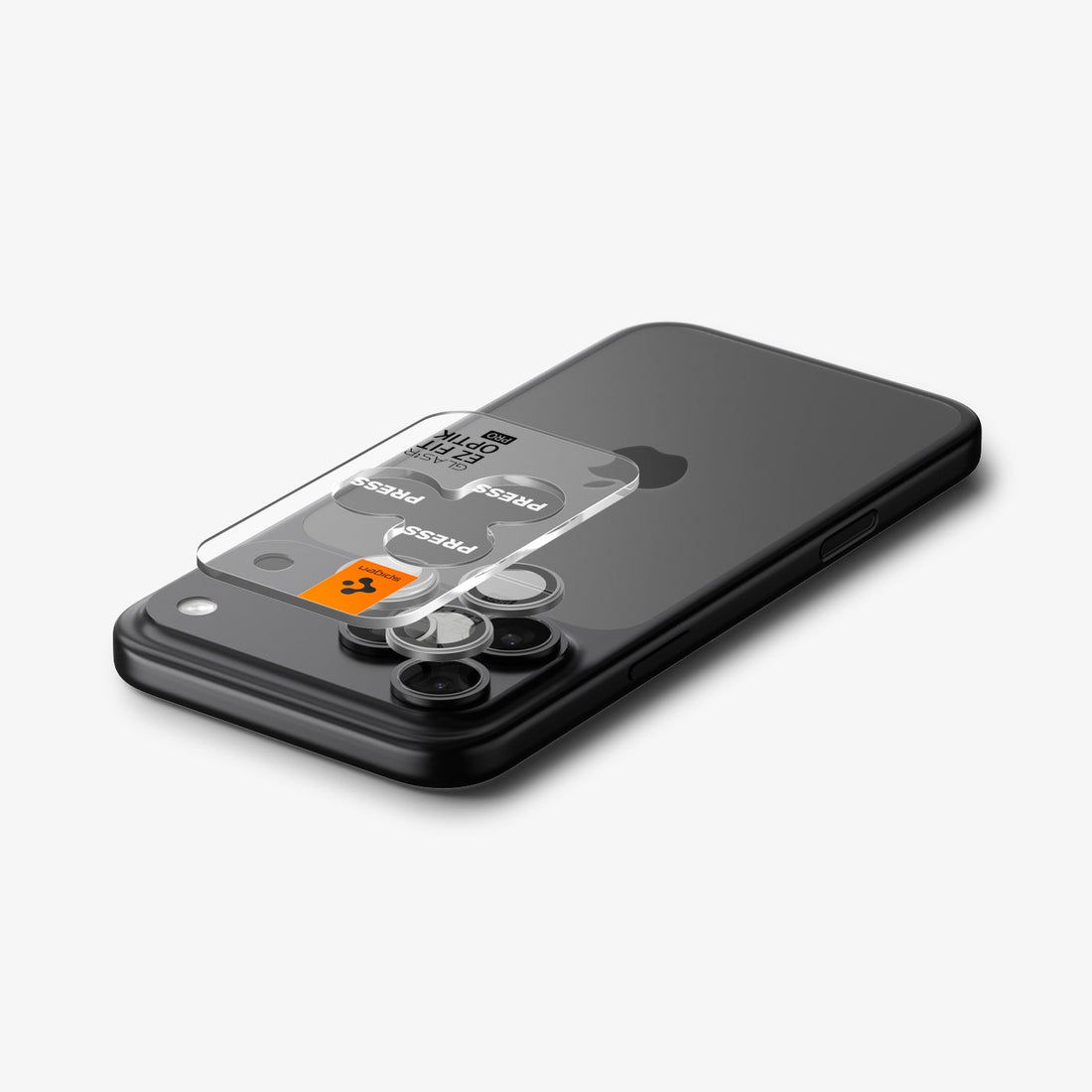 AGL10124 - iPhone 17 Pro Max Optik Pro EZ Fit Lens Protector in silver showing the back with ez fit tray installed on lens