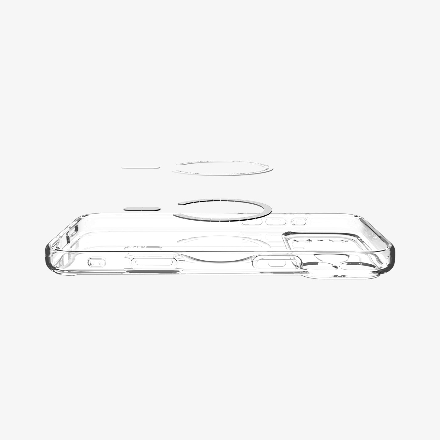 ACS10036 - iPhone 17 Pro Max Ultra Hybrid (MagFit) in Clear Graphite showing layer and magfit magnet above the case