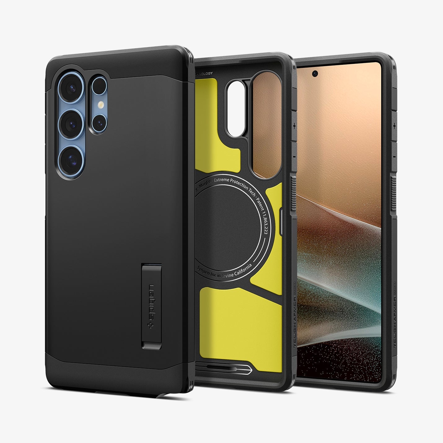 ACS08964 ACS09008- Galaxy S25 Ultra Case Tough Armor AI (MagFit) in Black showing the back, partial inner, partial front and sides
