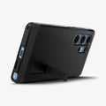 ACS08964 ACS09008- Galaxy S25 Ultra Case Tough Armor AI (MagFit) in Black showing the back, partial bottom with built-in kickstand propped up