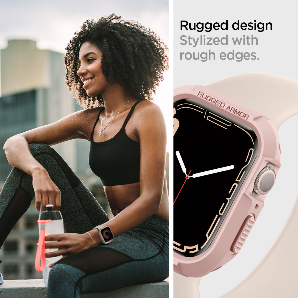 062CS24470 - Apple Watch Series (Apple Watch (45mm)) Case Rugged Armor in rose gold rugged design stylized with rough edges.