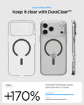 ACS10036 - iPhone 17 Pro Max Ultra Hybrid (MagFit) in Clear Graphite showing long lasting clarity. keep it clear with duraclear.