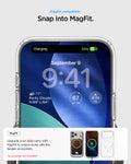 ACS10035 - iPhone 17 Pro Max Ultra Hybrid (MagFit) in Clear White showing magfit compatible. snap into magfit. upgrade your daily carry with magfit to unlock more with the spigen ecosystem.