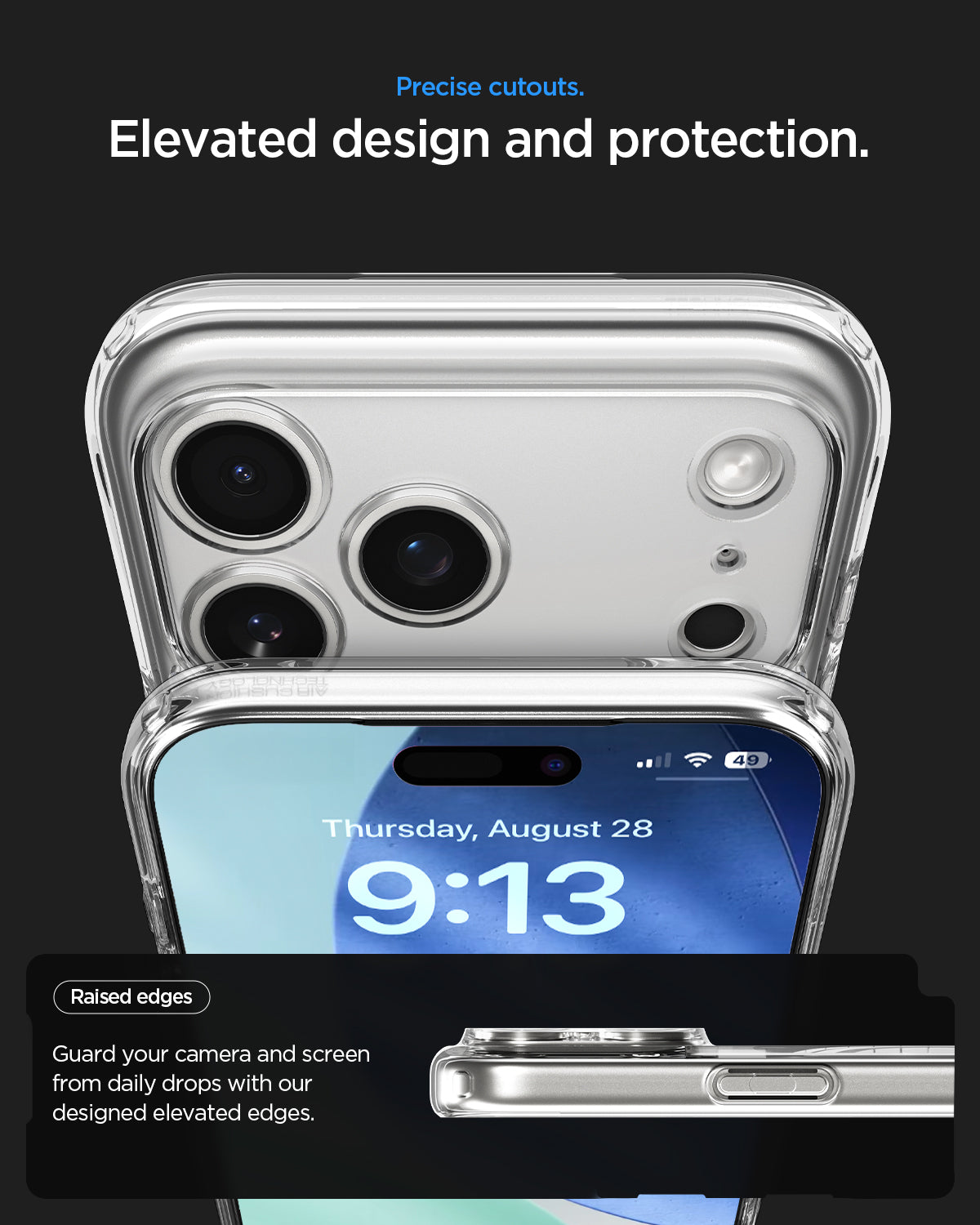 ACS10041 - iPhone 17 Pro Max Case Ultra Hybrid Zero One (MagFit) in Zero One Natural Titanium showing precise cutouts. Elevated design and protection. Raised edges guard your camera and screen from daily drops with our designed elevated edges.