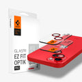 AGL05605 - iPhone 15 / 15 Plus Optik Pro Lens Protector in red showing the device, two optik pro lens protectors and packaging