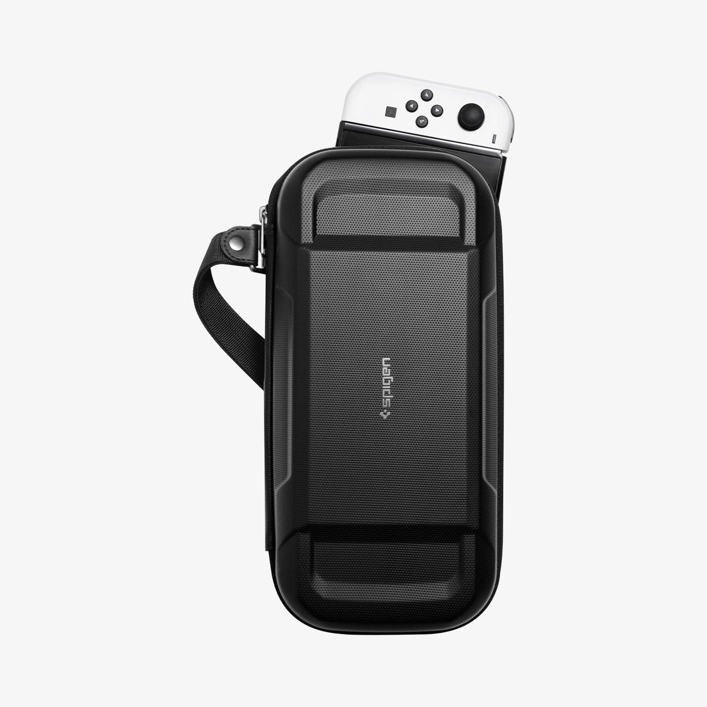 AFA04021 - Nintendo Switch OLED Rugged Armor Pro Pouch in matte black showing the front with device sticking out slightly