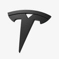 ACP08548 - Tesla Model 3 Highland Front Emblem Logo Cover TO321H in Carbon showing the front and partial side